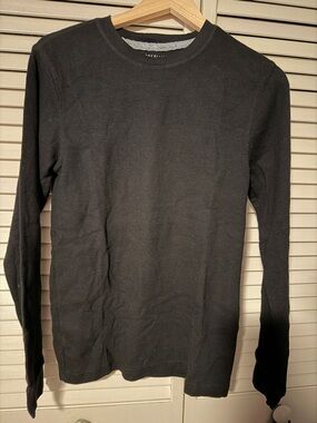 Perry Ellis Men's Black Waffle-Knit Long Sleeve Crew